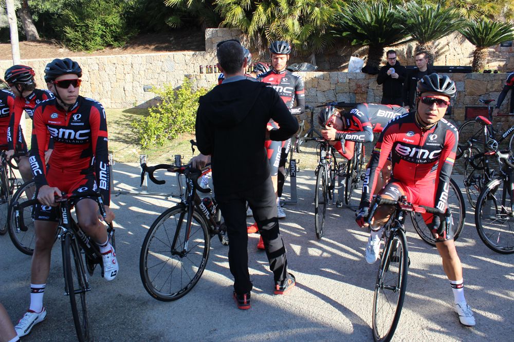 BMC Racing take instructions before their short training ride