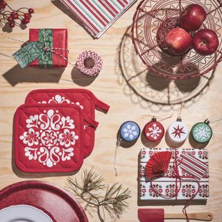 IKEA Vinterfint Christmas items laid out on a wooden table