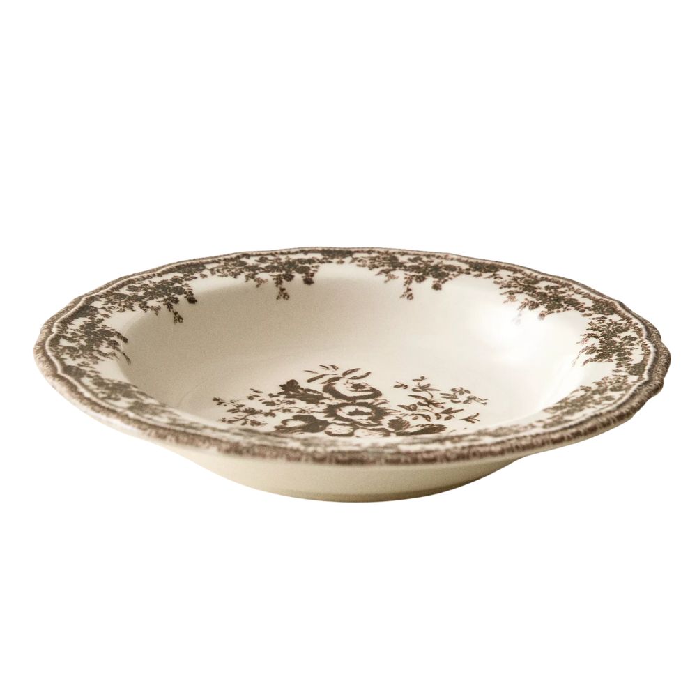 Brown floral soup plate