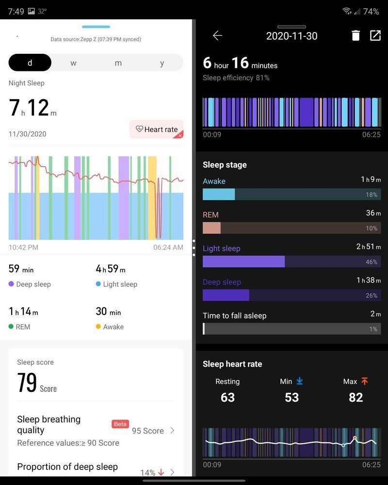 Zepp Z And Ticwatch Pro 3 Sleep Screenshot