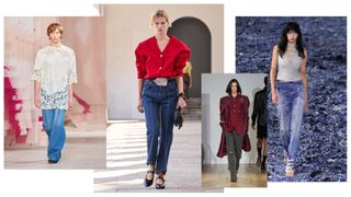 the spring 2025 pin-tuck jeans denim trend at Ulla Johnson, Bally, Private Policy, Diesel spring 2025 shows