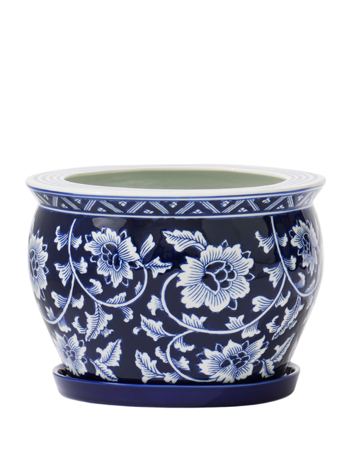 Chinoiserie Ceramic Planter with Tray