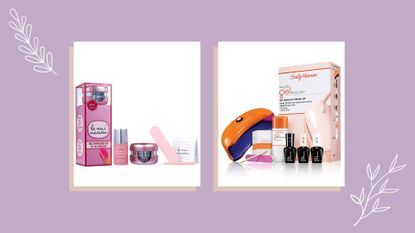 Collage of two of the best at-home gel nail kits by sally hansen and le mini macaron
