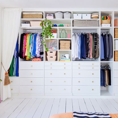 bespoke white wardrobes with shelves and drawers