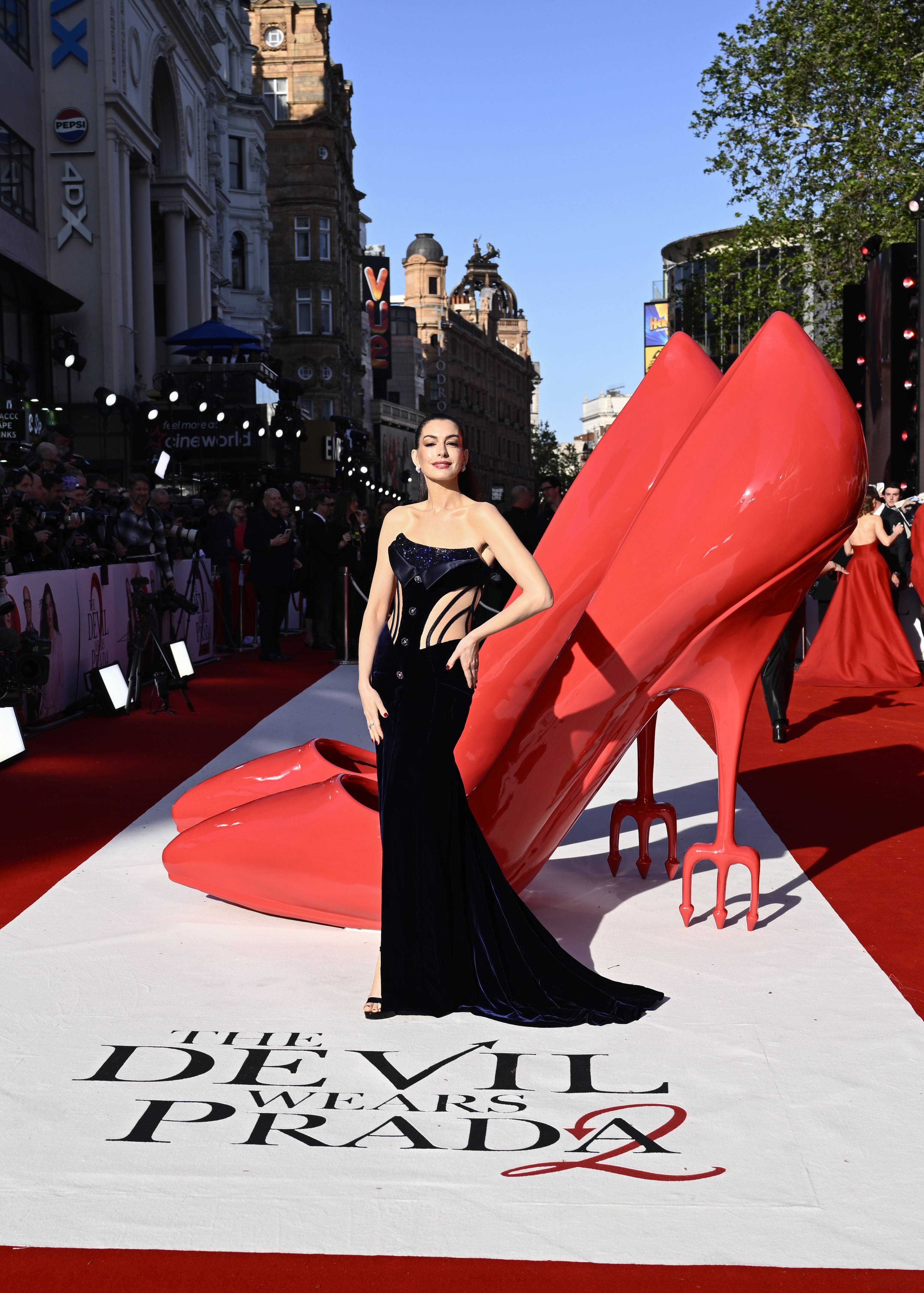 Anne Hathaway attends "The Devil Wears Prada 2" European Premiere inside Leicester Square on April 22, 2026 in London