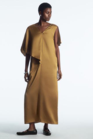 Asymmetric Satin Midi Dress