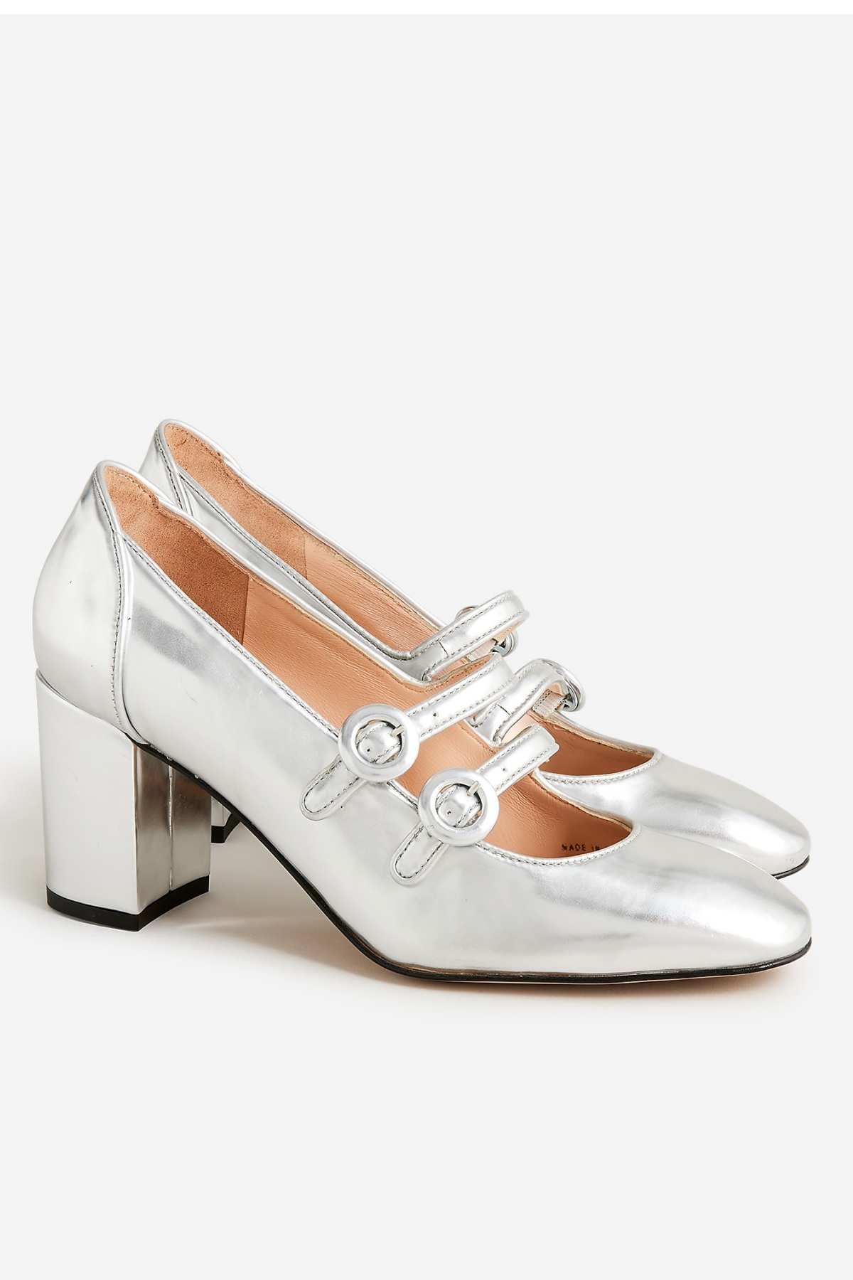 J.Crew Maisie Double-Strap Heels in Metallic Leather