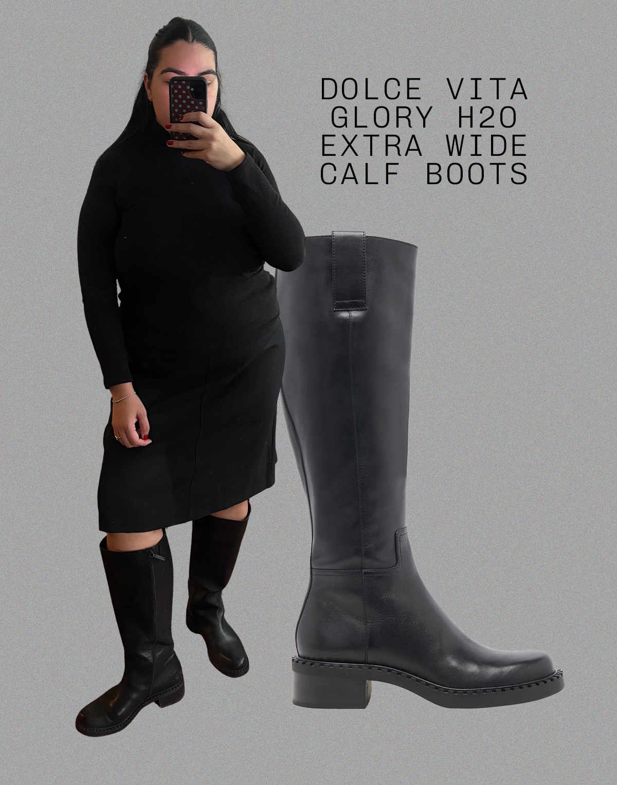 Who What Wear editor Ana Escalante wears different wide-calf boots.