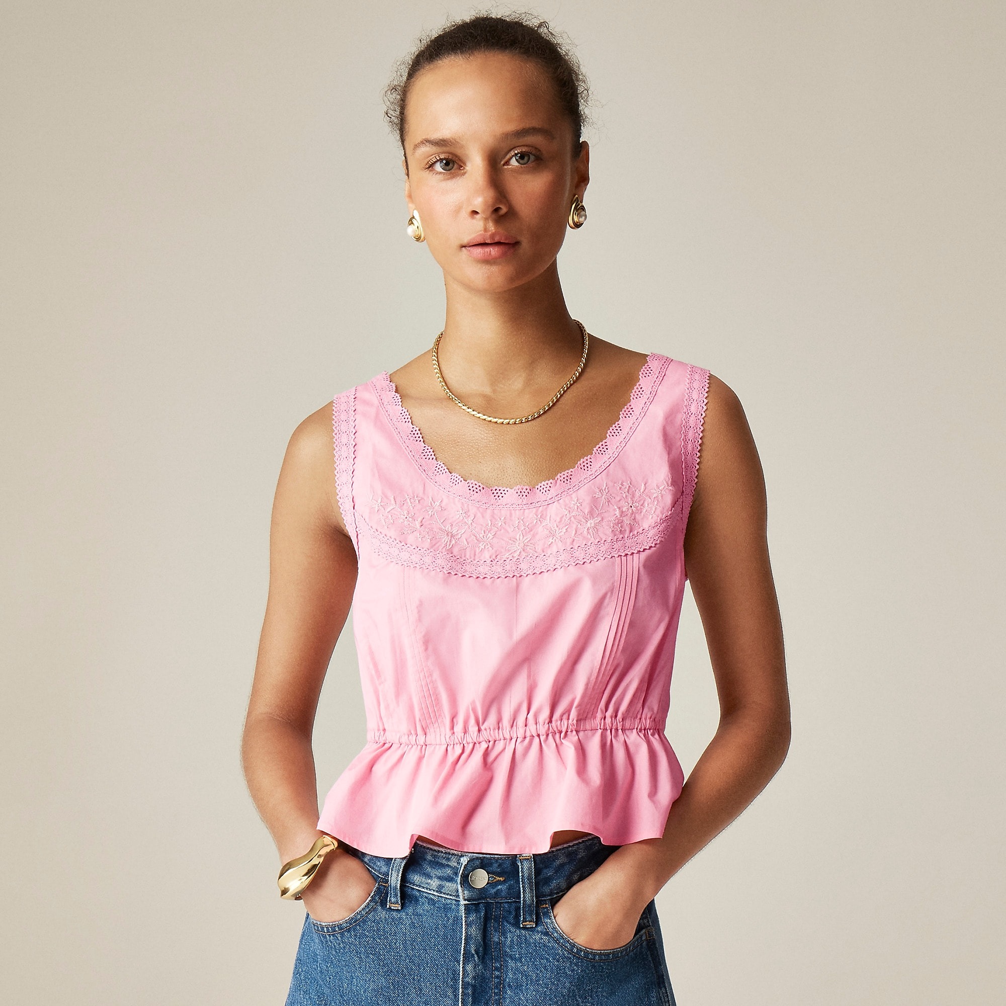 J.Crew, Flutter-Hem Tank in Cotton Poplin