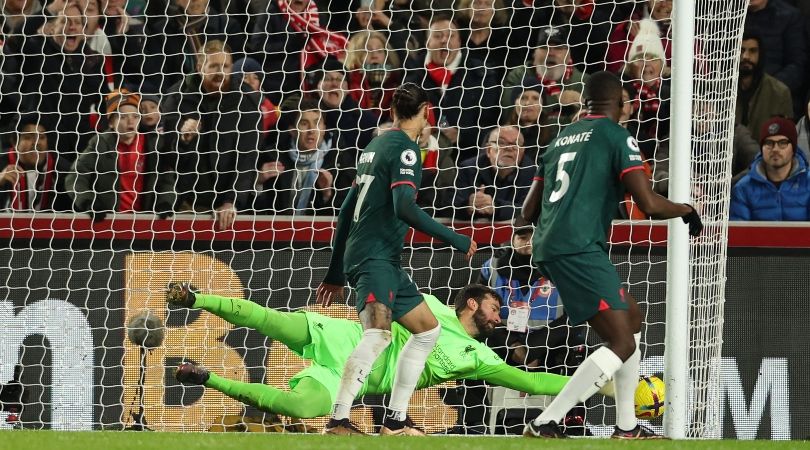 Liverpool&#039;s Ibrahima Konate turns the ball into his own net in the Premier League clash at Brentford.