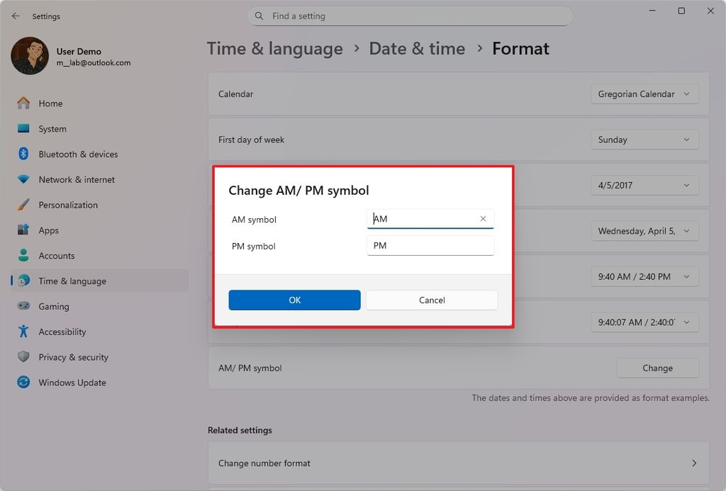Windows 11 Format settings