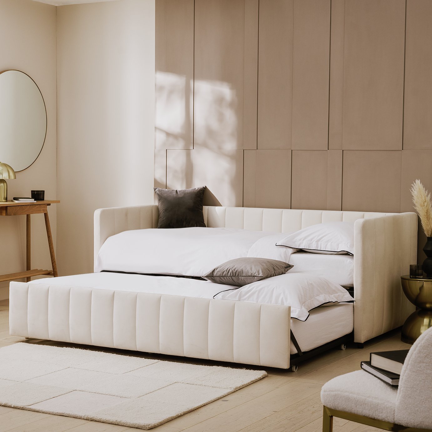Argos Home Pandora Velvet Trundle Day Bed - Cream