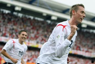 Peter Crouch celebrates after scoring for England against Trinidad & Tobago at the 2006 World Cup.