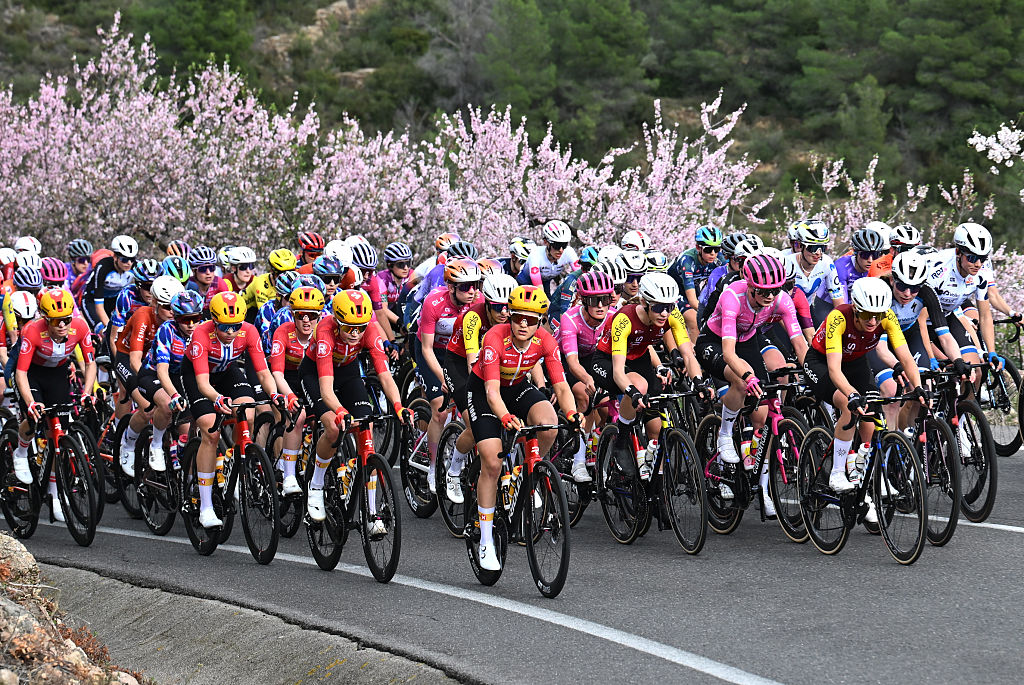 VILA-REAL, SPAIN - FEBRUARY 13: (L-R) Katrine Aalerud of Norway and Team Uno-X Mobility, Hannah Ludwig of Germany and Team Cofidis Women compete during the 10th Setmana Ciclista - Volta Femenina de la Comunitat Valenciana 2026, Stage 2 a 115.5km stage from Vila-Real to Vila-Real on February 13, 2026 in Vila-Real, Spain. (Photo by Szymon Gruchalski/Getty Images)