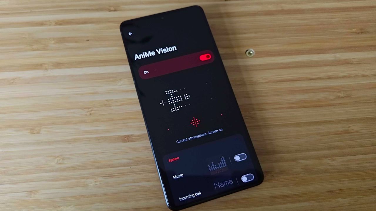 Asus ROG Phone 9 Pro with AniMe Vision customizaztion screen displayed