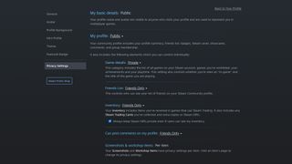 The privacy settings for your profile in Steam.
