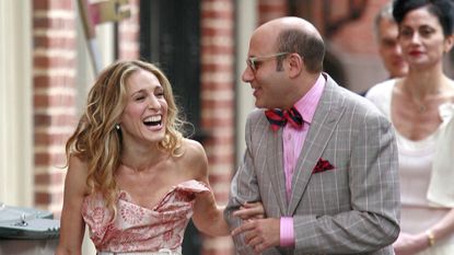 Actress Sarah Jessica Parker and actor Willie Garson sighting filming a scene for the movie "Sex and The City" on location in the west village on October 01 2007 in New York City