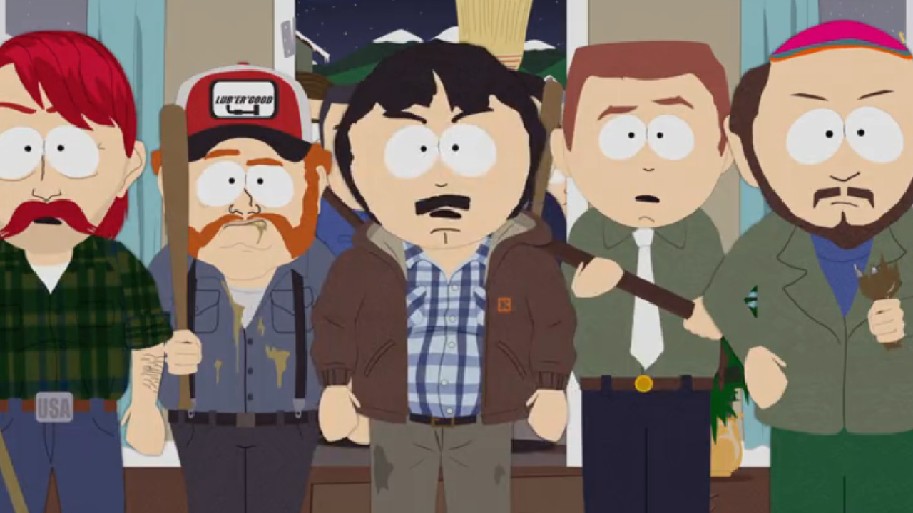 Randy and the men of town in South Park. 
