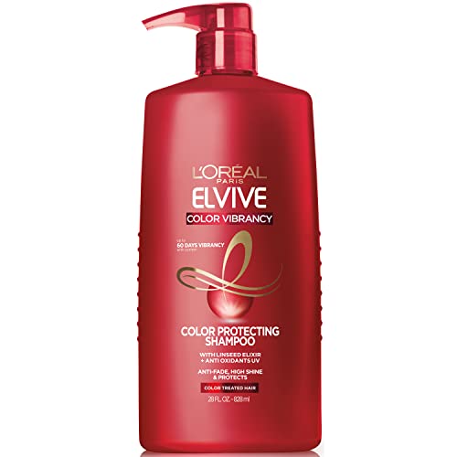 L&#039;oreal Paris Elvive Color Vibrancy Protecting Shampoo, for Color Treated Hair, Shampoo With Linseed Elixir and Anti-Oxidants, for Anti-Fade, High Shine, and Color Protection, 28 Fl Oz