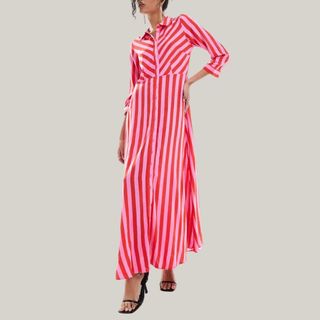 Y.A.S maxi shirt dress in pink and red stripe