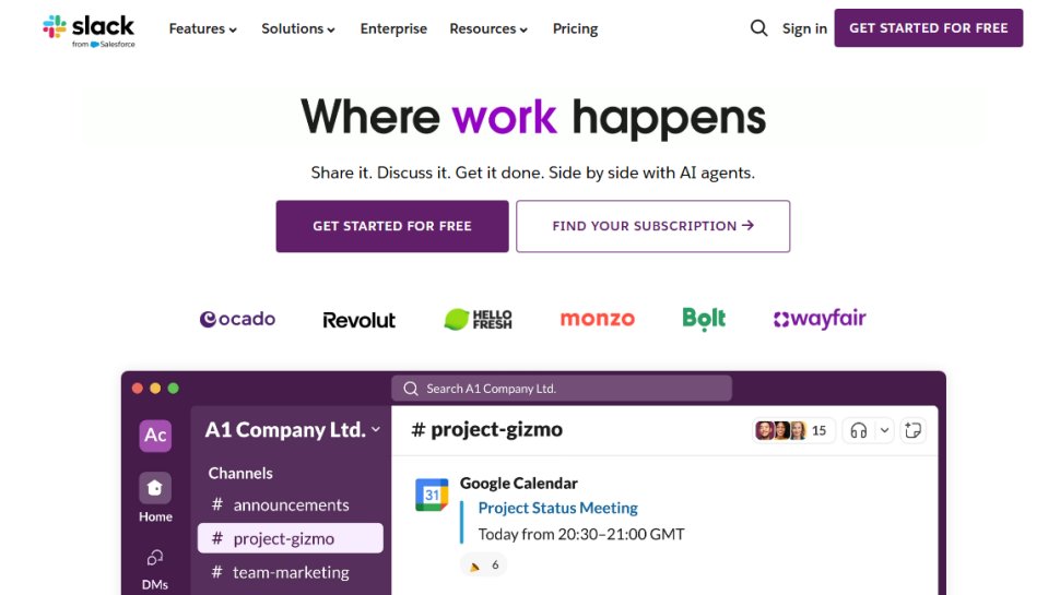 Website screenshot of Slack (August, 2025)