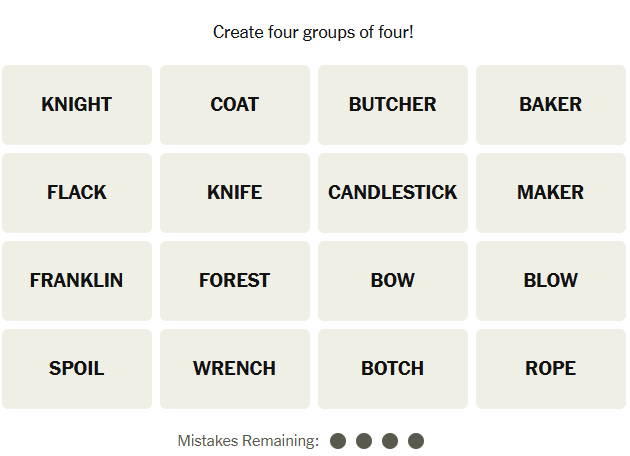 The New York Times Connections puzzle on November 5, 2025