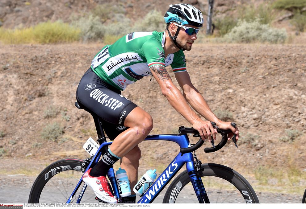 Tom Boonen (Etixx-Quickstep) in green at the Tour of Oman