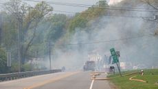 Smoke rises from a wildfire near Hackettstown, New Jersey, on May 2, 2025.