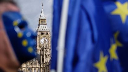 An anti-Brexit demonstrator in front of Parliament