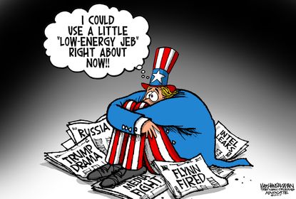 &nbsp;Political Cartoon U.S. Donald Trump Administration Uncle Sam Jeb Bush