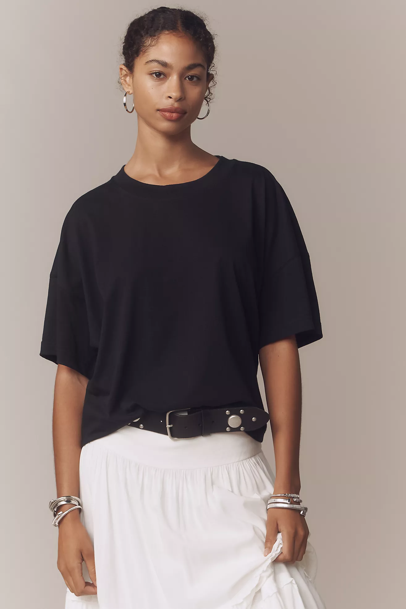 Maeve Oversized Short-Sleeve Mercerized Cotton Crew-Neck Tee