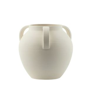 Home Decor Collection 8'' White Matte Textured Ceramic Stoneware Vase With Handles