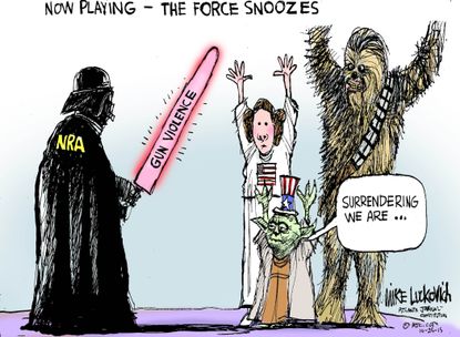 Editorial cartoon U.S. NRA Gun Violence Star Wars
