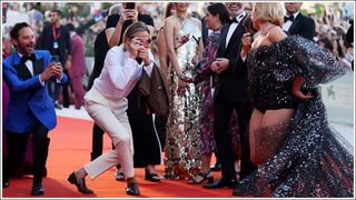 Chris Pine and Florence Pugh attend the "Don't Worry Darling" red carpet at the 79th Venice International Film Festival on September 05, 2022 in Venice, Italy.