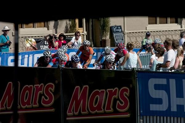 A small group had opened up a sizeable gap on the peloton in the first lap.