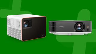 BenQ projectors on a green background