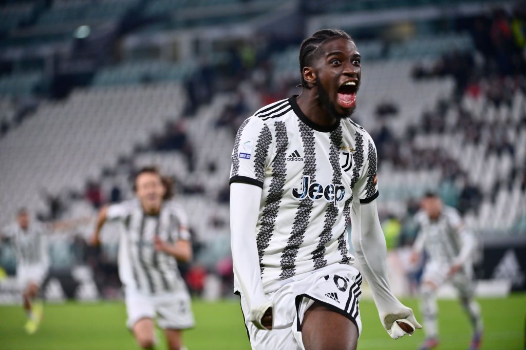 Samuel Iling-Junior of Juventus celebrates after scoring his team&#039;s first goal during the Serie C Coppa Italia Final First Leg match between Juventus Next Gen and Vicenza at Allianz Stadium on March 02, 2023 in Turin, Italy.