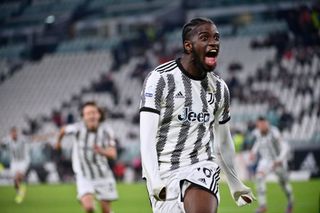 Samuel Iling-Junior of Juventus celebrates after scoring his team's first goal during the Serie C Coppa Italia Final First Leg match between Juventus Next Gen and Vicenza at Allianz Stadium on March 02, 2023 in Turin, Italy.