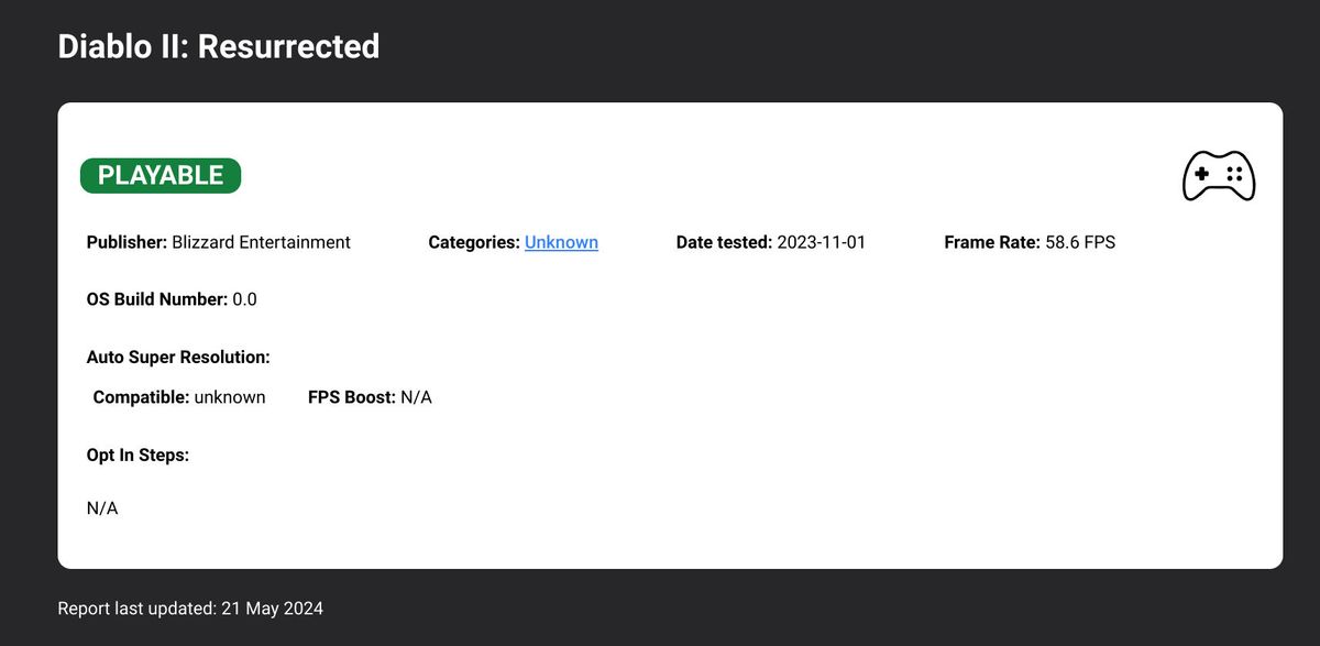worksonwoa.com performance reports for games running on Snapdragon X Elite