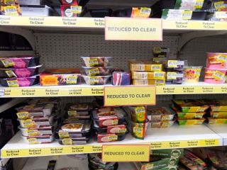 Reduced to clear shelves in supermarket to save money on food