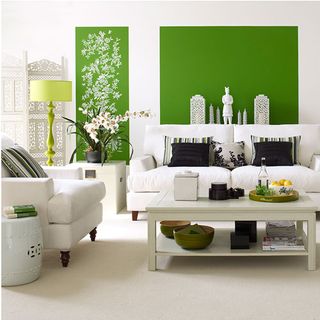 room with painted panels and white table