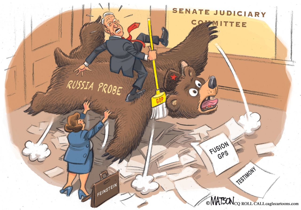 Political cartoon U.S. Mueller FBI Russia investigation Feinstein Fusion GPS