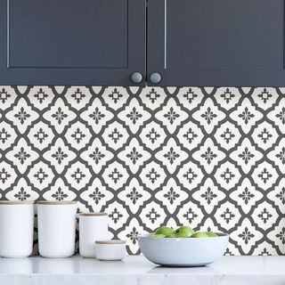 Black Self Adhesive Backsplash tiles in kitchen