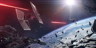 A space dogfight in Battlefront II.