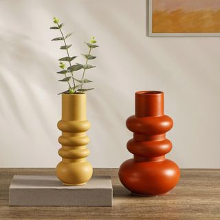 Two colorful, sculptural vases from Walmart