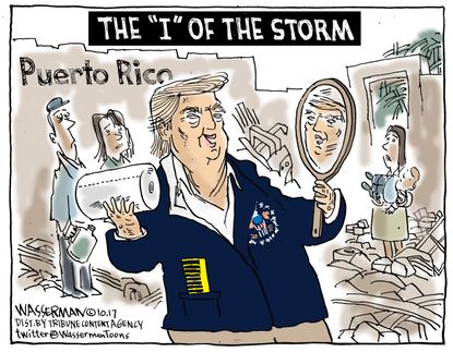 Political cartoon U.S.. Trump Puerto Rico hurricane