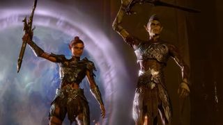 Baldur's gate 3 ending showing Orpheus and other githyanki wielding swords as they exit a portal and ambush Queen Vlaakith