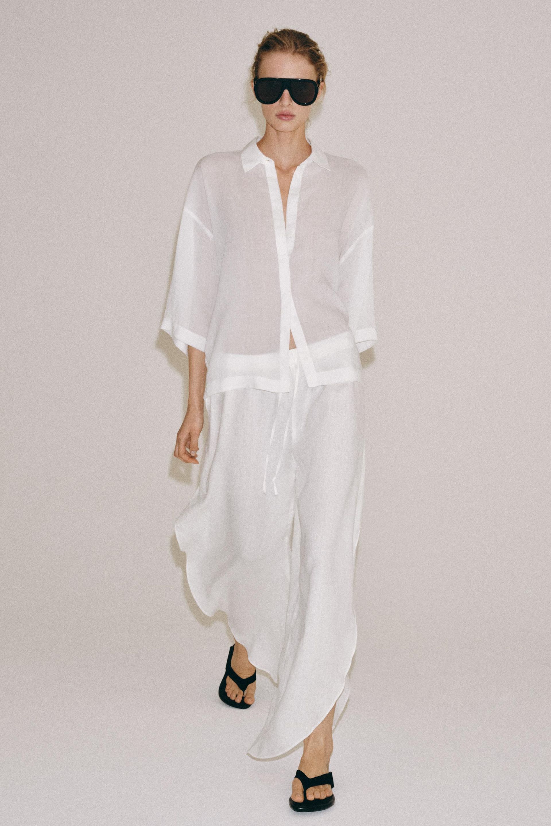 100% Linen Trousers With Vents Zw Collection