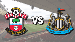 The Southampton and Newcastle United club badges on top of a photo of St. Mary’s Stadium in Southampton, England