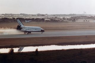 Space shuttle Challenger's STS-41B mission was the first to touch down on the Kennedy Space Center's Shuttle Landing Facility in February 1984.